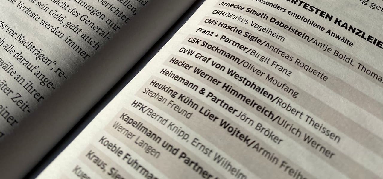 Das Ranking in der Wirtschaftswoche listet Dr. Birgit Franz als TOP-Anwältin im Baurecht